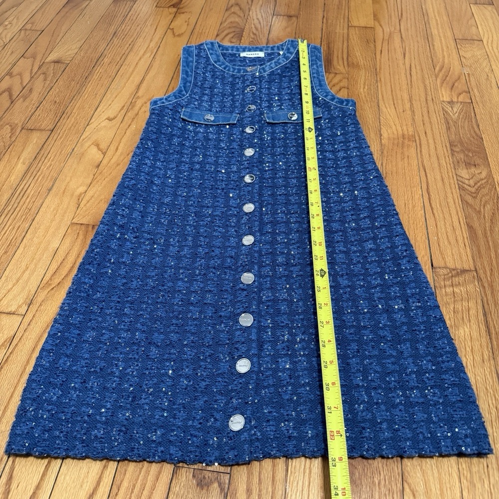 Sandro Blue tweed denim Mini Dress size 34 - Picture 8 of 9
